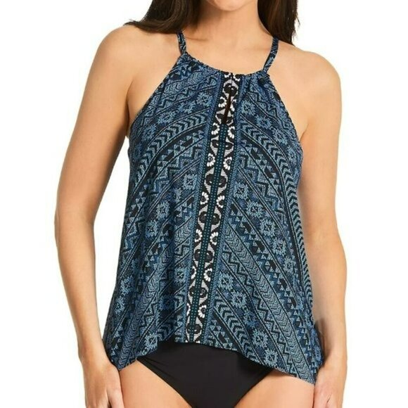 NWT Miraclesuit Women's Paillette Peephole Handkerchief Hem Swim Tankini Top - Picture 2 of 9